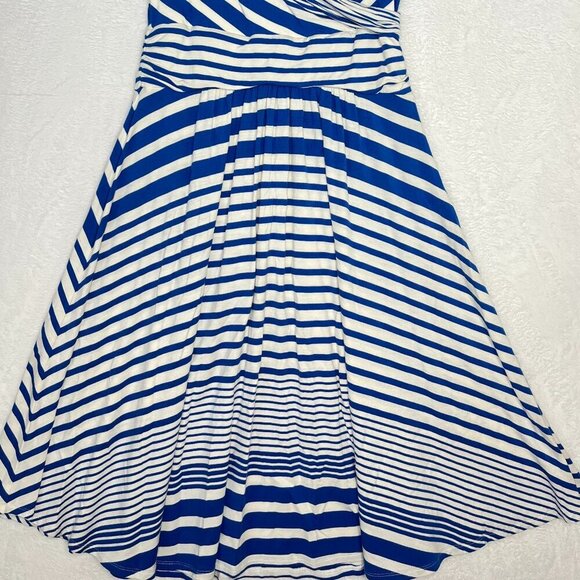 Anthropologie Maeve Kythira White & Blue Striped Dress M Greece Vacation sz L - Picture 5 of 12